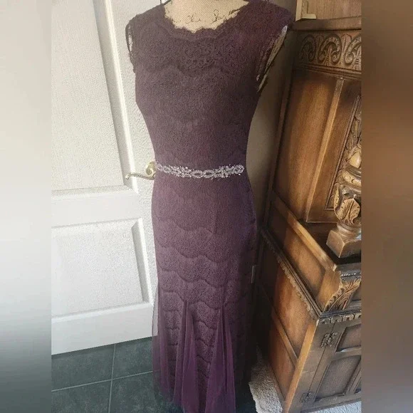 Gorgeous Sleeveless Purple Lace Dress by Betsy & Adam Sz 6 - Picture 3 of 12